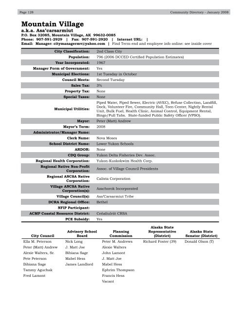 Alaska Community Directory 2008 - Alaska Department of ...