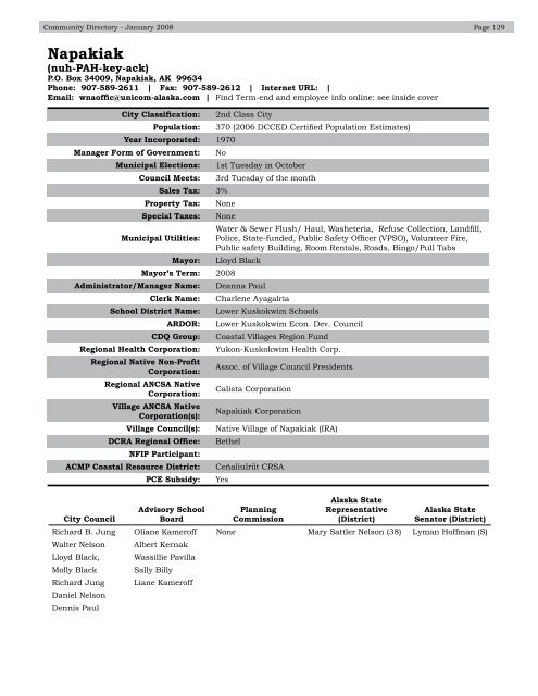 Alaska Community Directory 2008 - Alaska Department of ...