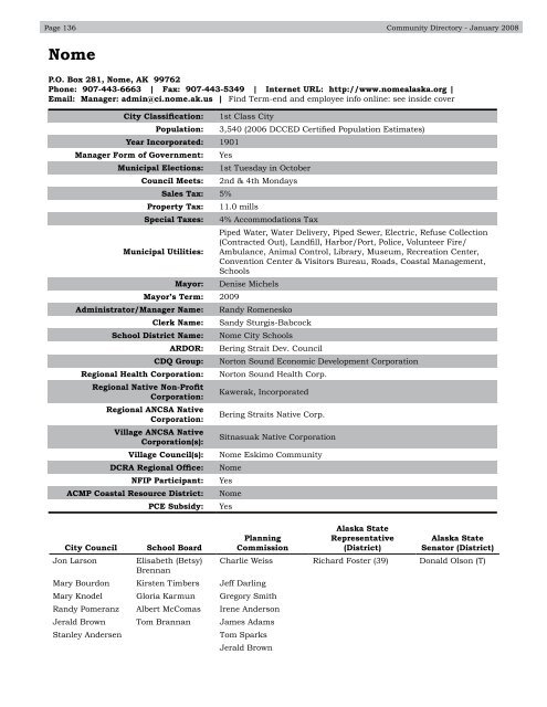 Alaska Community Directory 2008 - Alaska Department of ...