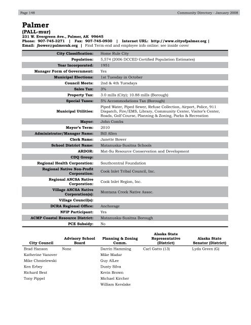 Alaska Community Directory 2008 - Alaska Department of ...