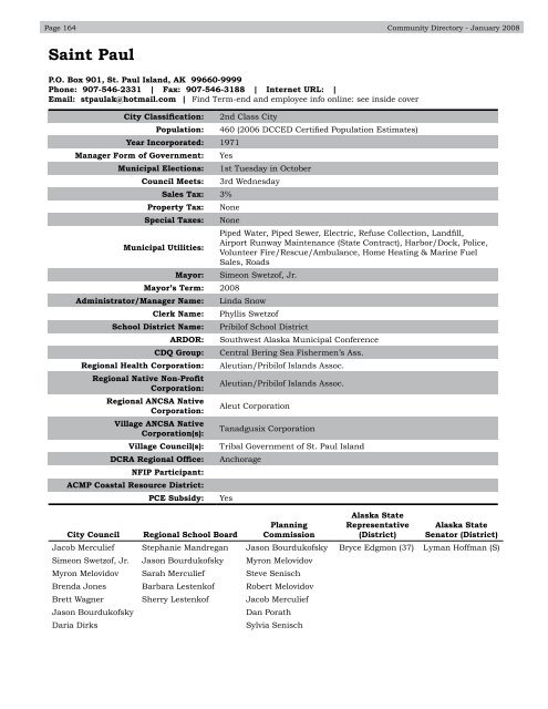 Alaska Community Directory 2008 - Alaska Department of ...