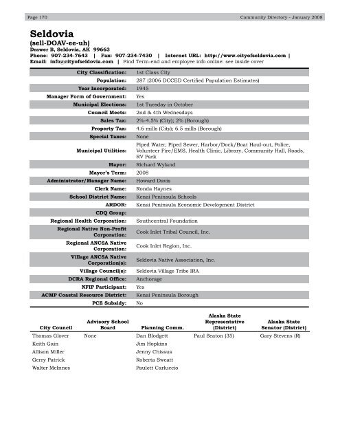 Alaska Community Directory 2008 - Alaska Department of ...