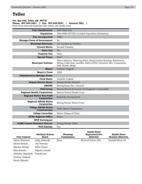 Alaska Community Directory 2008 - Alaska Department of ...