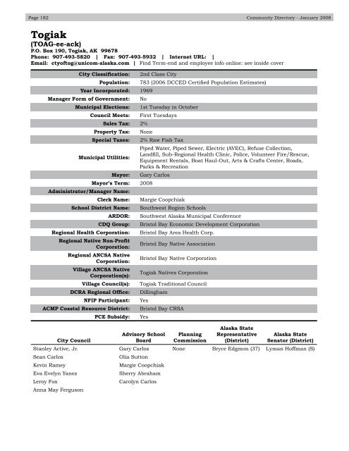 Alaska Community Directory 2008 - Alaska Department of ...