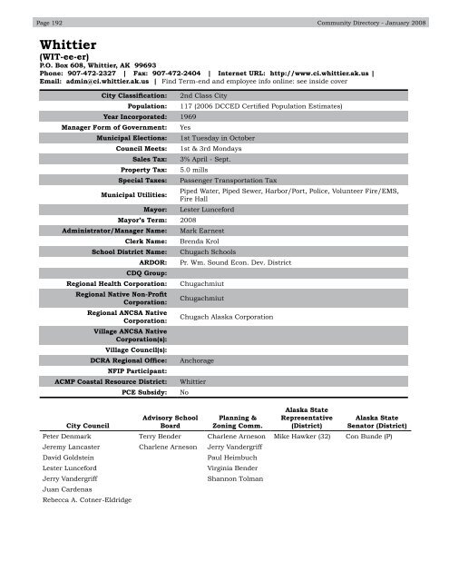 Alaska Community Directory 2008 - Alaska Department of ...