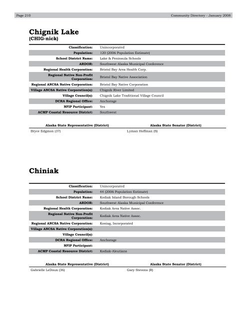 Alaska Community Directory 2008 - Alaska Department of ...