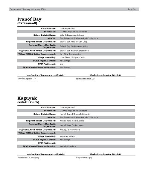 Alaska Community Directory 2008 - Alaska Department of ...