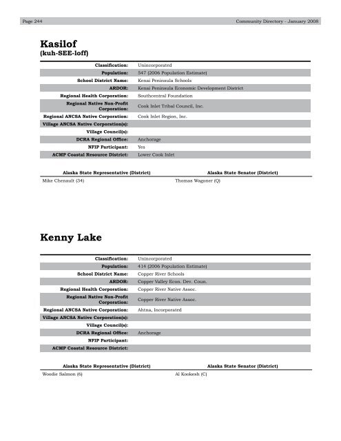 Alaska Community Directory 2008 - Alaska Department of ...