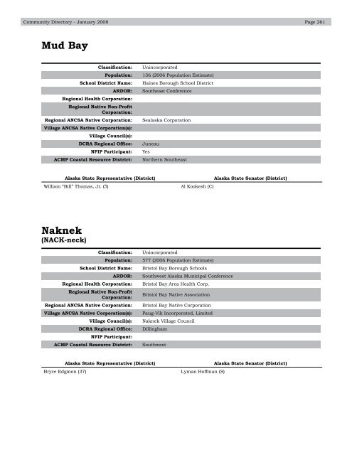 Alaska Community Directory 2008 - Alaska Department of ...