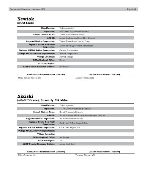 Alaska Community Directory 2008 - Alaska Department of ...