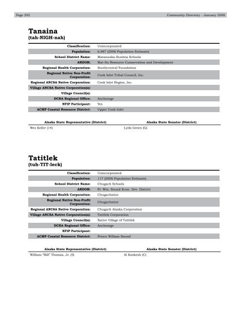 Alaska Community Directory 2008 - Alaska Department of ...