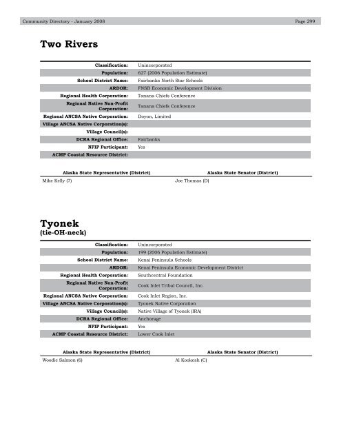 Alaska Community Directory 2008 - Alaska Department of ...