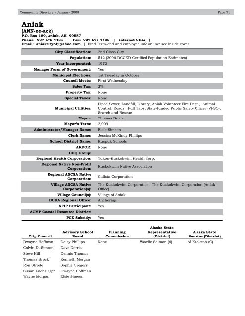 Alaska Community Directory 2008 - Alaska Department of ...