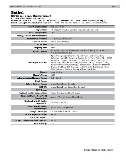 Alaska Community Directory 2008 - Alaska Department of ...