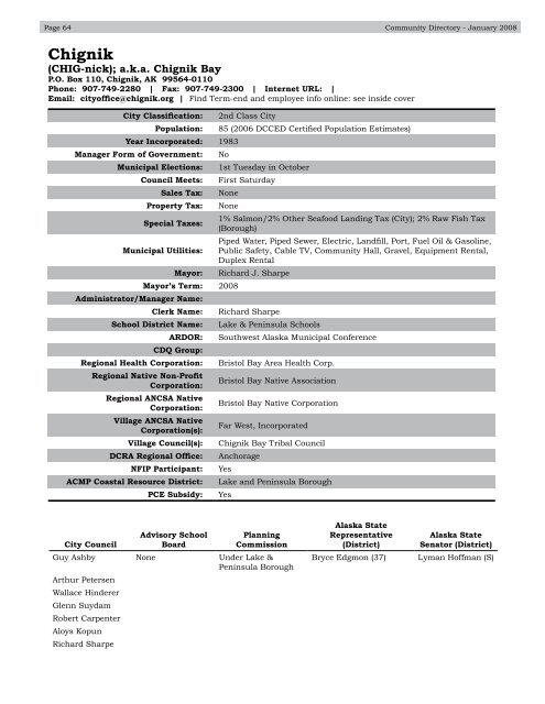 Alaska Community Directory 2008 - Alaska Department of ...