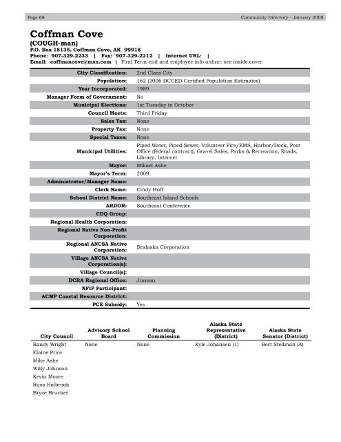 Alaska Community Directory 2008 - Alaska Department of ...