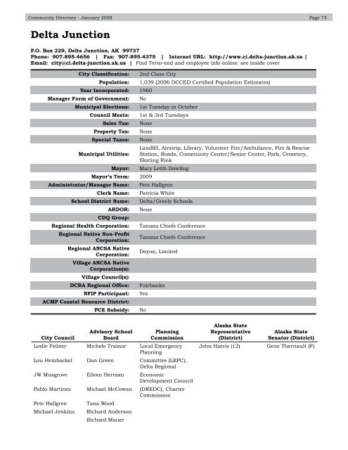 Alaska Community Directory 2008 - Alaska Department of ...