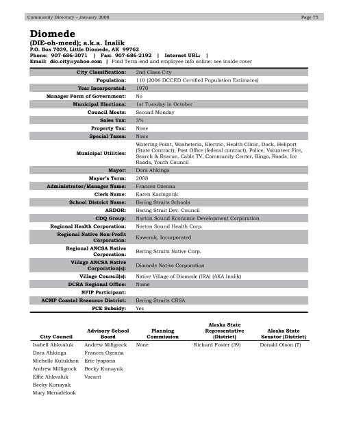 Alaska Community Directory 2008 - Alaska Department of ...