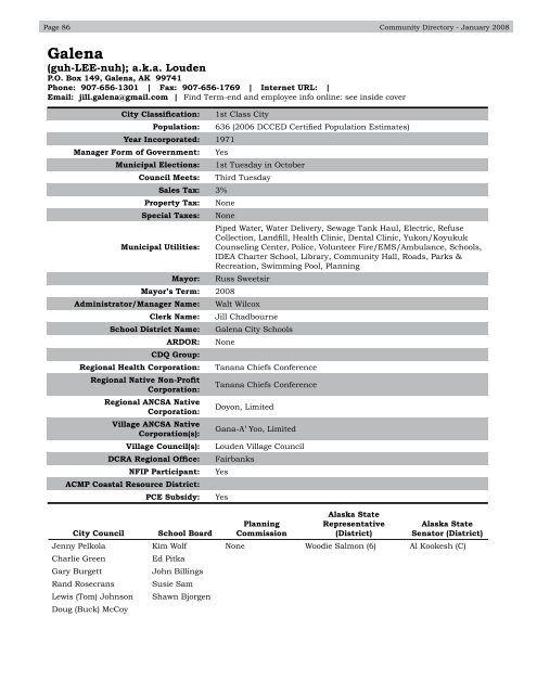 Alaska Community Directory 2008 - Alaska Department of ...