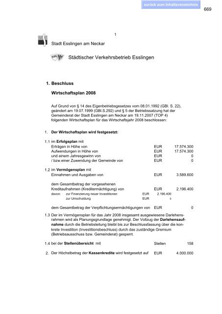 Haushaltsplan 2008 - Esslingen