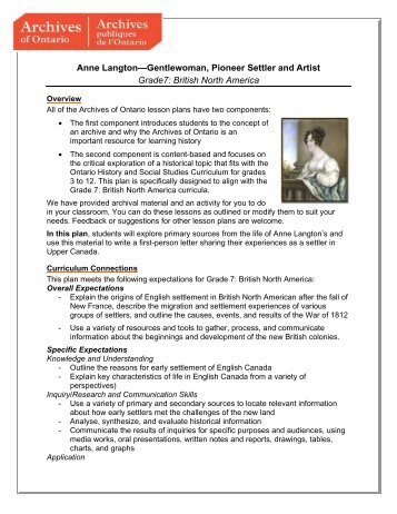 Anne Langton—Gentlewoman, Pioneer Settler and Artist Grade7 ...