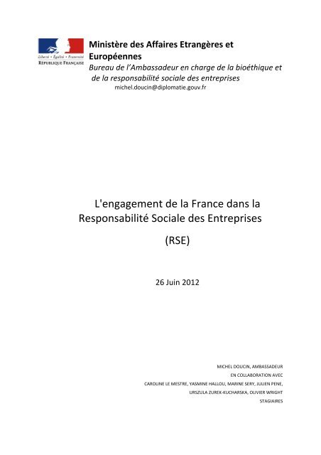 L'engagement de la France dans la Responsabilité Sociale des Entreprises (RSE)