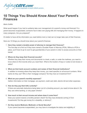 10 Things You Should Know About Your Parent's Finances