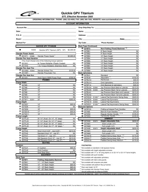 Quickie GPV Titanium Order Form - Sunrise Medical