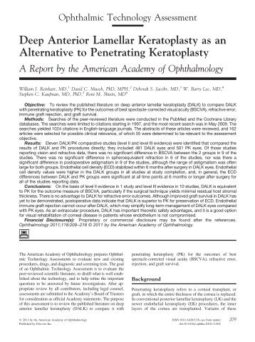 Deep Anterior Lamellar Keratoplasty as an Alternative to Penetrating ...