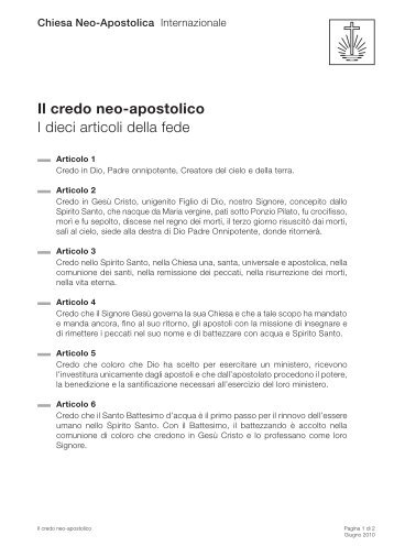 Il credo neo-apostolico I dieci articoli della fede