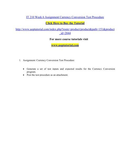 IT 210 Week 6 Assignment Currency Conversion Test Procedure