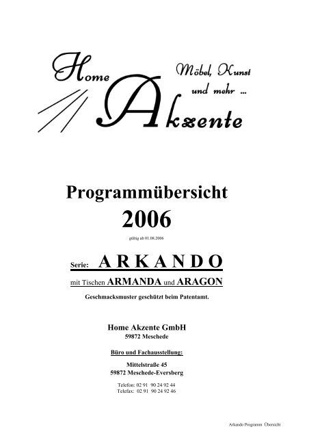 Programmübersicht Serie Arkando