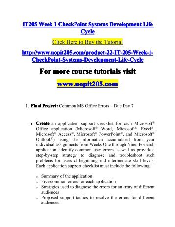 IT 205 Week 1 CheckPoint Systems Development Life Cycle