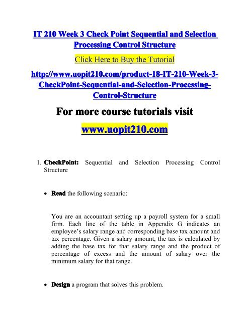 IT 210 Week 3 CheckPoint Sequential and Selection Processing Control ...