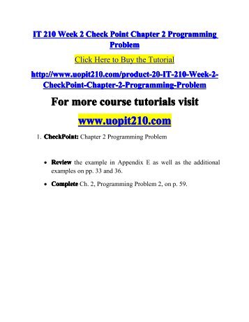 IT 210 Week 2 CheckPoint Chapter 2 Programming Problem