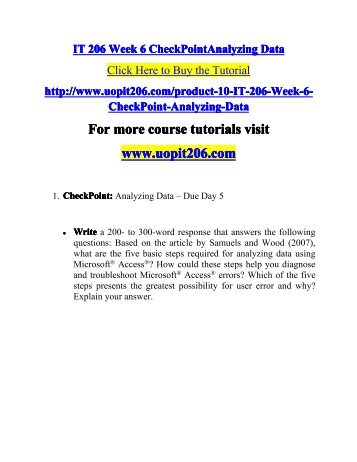 IT 206 Week 6 CheckPointAnalyzing Data