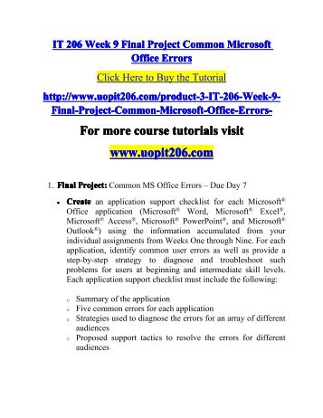 IT 206 Week 9 Final Project Common Microsoft Office Errors