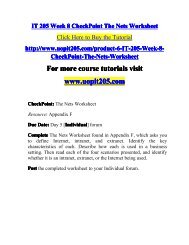 IT 205 Week 8 CheckPoint The Nets Worksheet