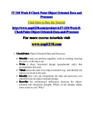 IT 210 Week 8 CheckPoint Object Oriented Data and Processes