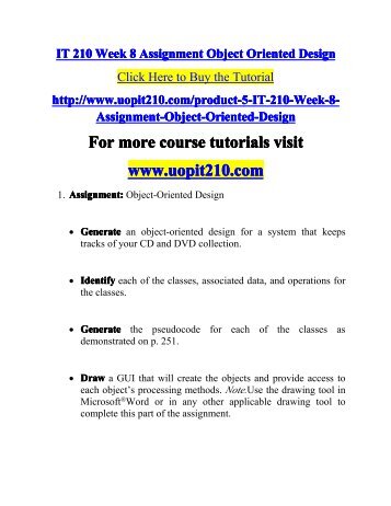 IT 210 Week 8 Assignment Object Oriented Design