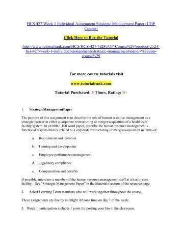 HCS 427 Week 1 Individual Assignment Strategic Management Paper/Tutorialrank