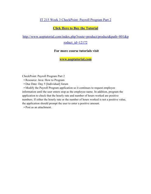 IT 215 Week 3 CheckPoint Payroll Program Part 2