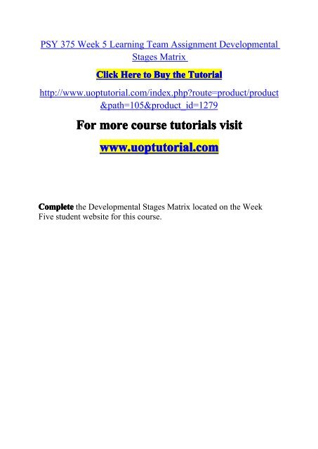 PSY 375 Week 5 Learning Team Assignment Developmental Stages Matrix