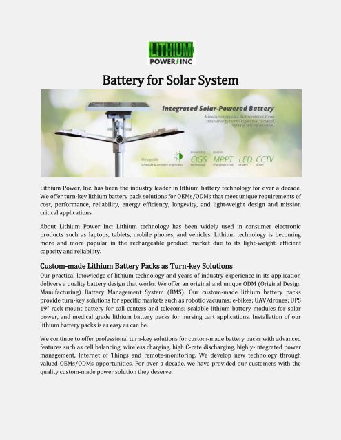 Battery For Solar System