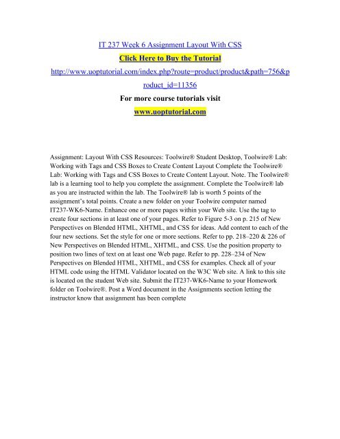 IT 237 Week 6 Assignment Layout With CSS