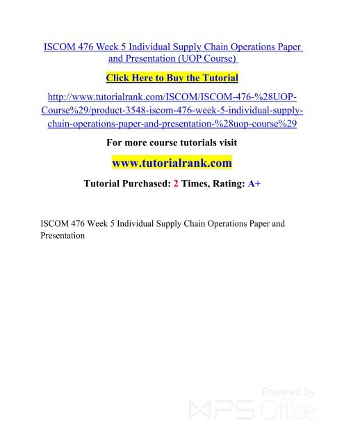 ISCOM 476 Week 5 Individual Supply Chain Operations Paper and Presentation/ Tutorialrank