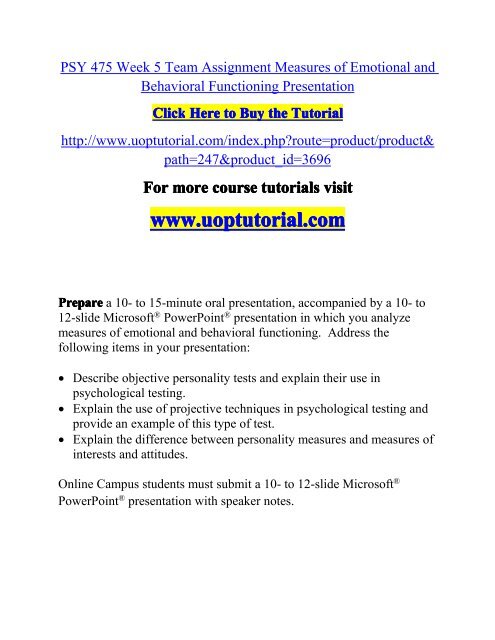 PSY 475 Week 5 Team Assignment Measures of Emotional and ...