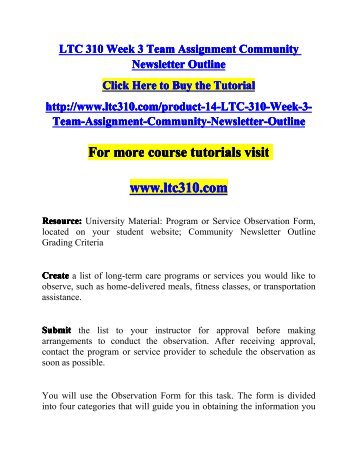 LTC 310 Week 3 Team Assignment Community Newsletter Outline