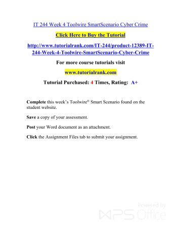 IT 244 Week 4 Toolwire SmartScenario Cyber Crime/ Tutorialrank