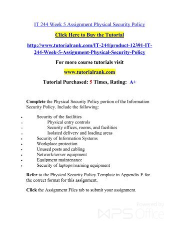 IT 244 Week 5 Assignment Physical Security Policy/ Tutorialrank